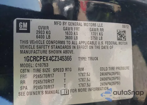 2012 Chevrolet Silverado 1500 Work Truck z USA, uszkodzony, nr VIN 1GCRCPEX4CZ345366